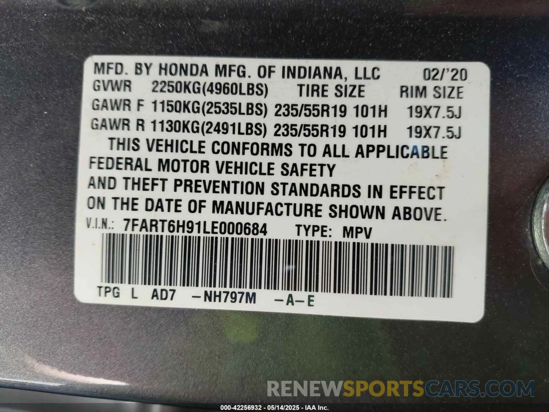 9 fotografías del automóvil dañado 7FART6H91LE000684 HONDA CR-V HYBRID 2020