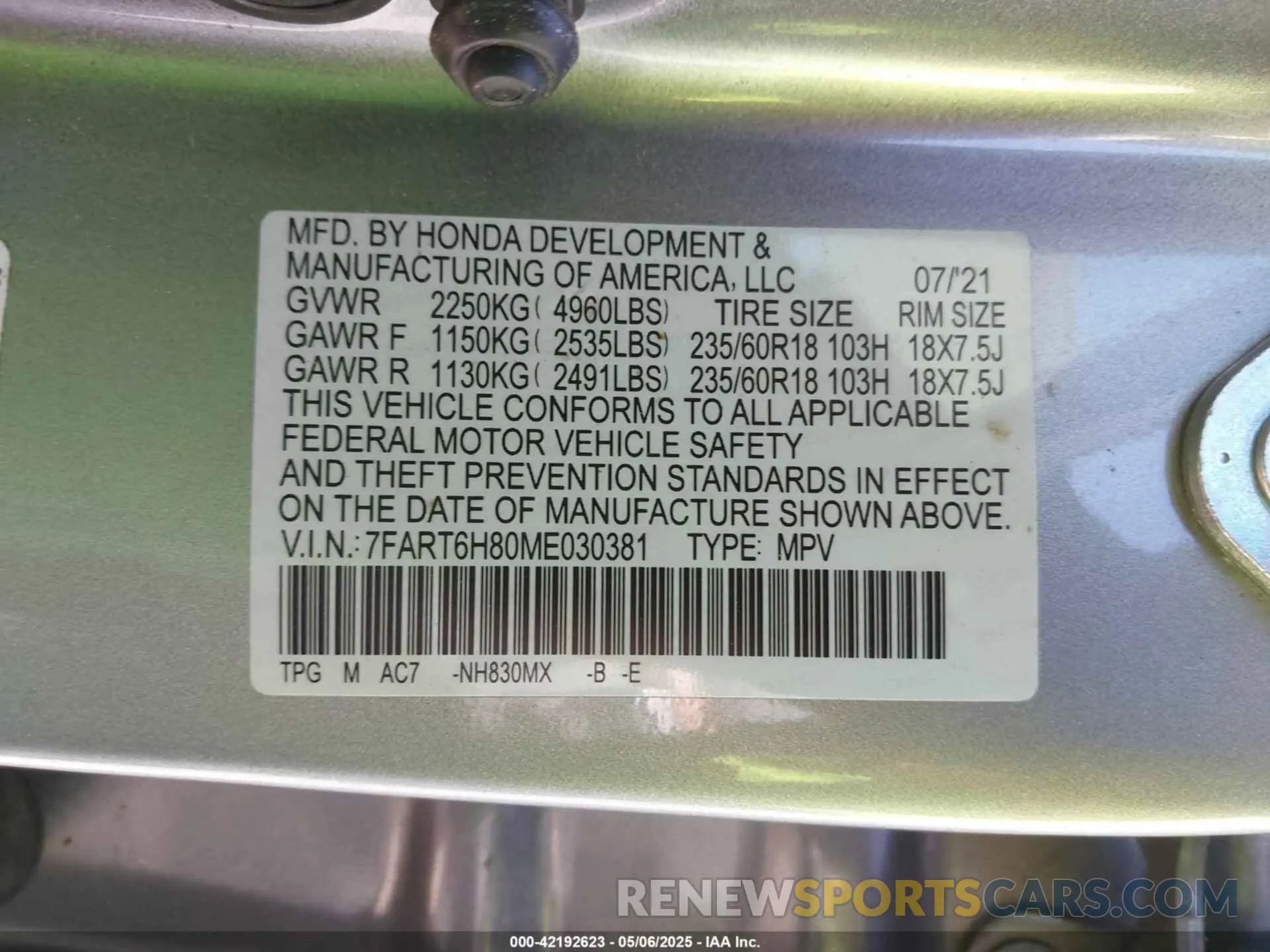 9 fotografías del automóvil dañado 7FART6H80ME030381 HONDA CR-V HYBRID 2021