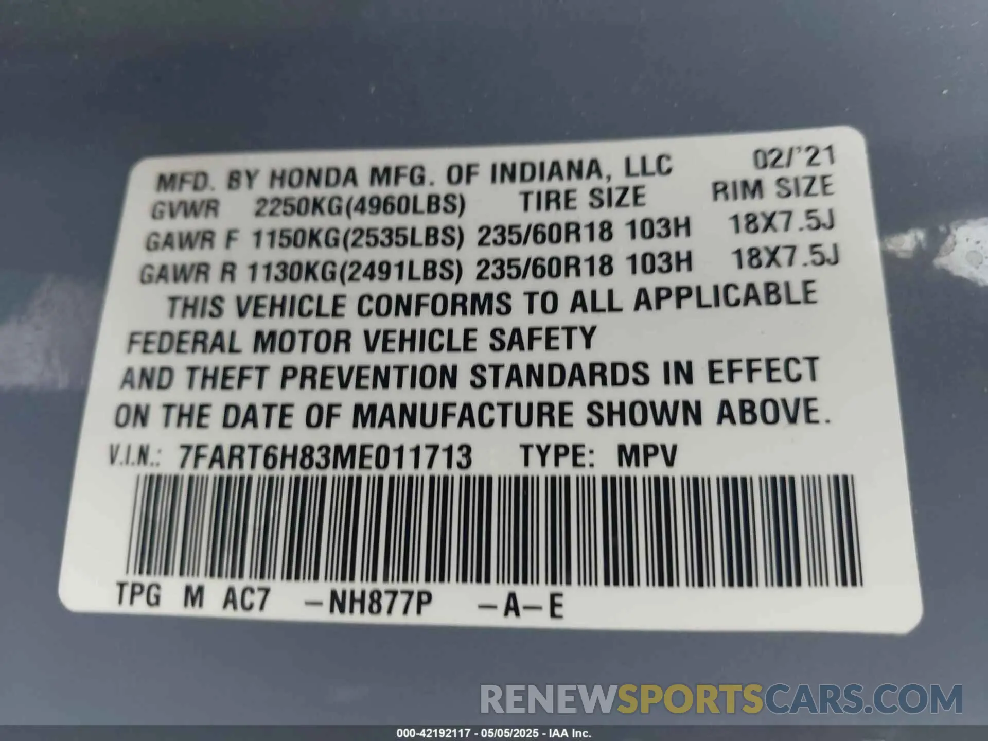 9 fotografías del automóvil dañado 7FART6H83ME011713 HONDA CR-V HYBRID 2021