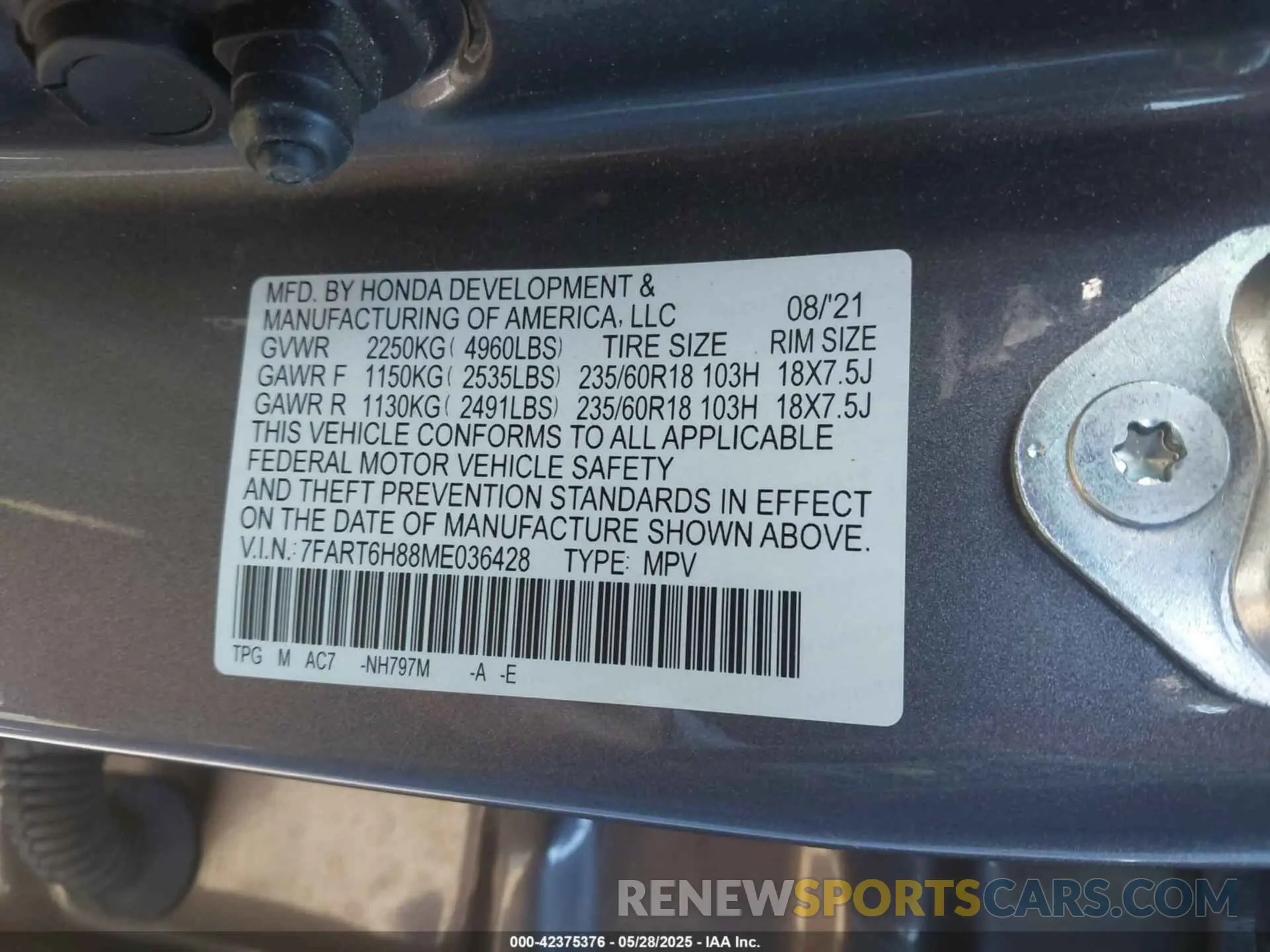 9 fotografías del automóvil dañado 7FART6H88ME036428 HONDA CR-V HYBRID 2021
