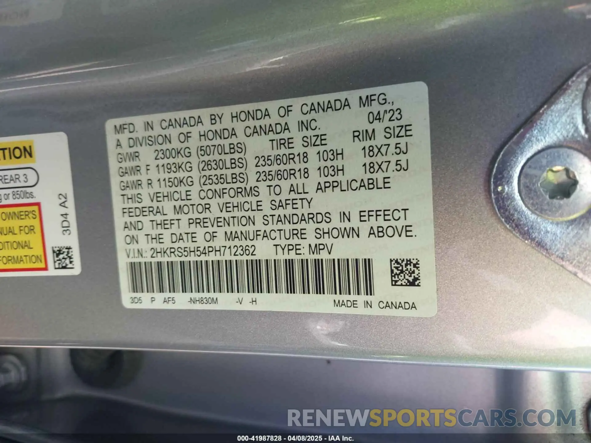 9 fotografías del automóvil dañado 2HKRS5H54PH712362 HONDA CR-V HYBRID 2023