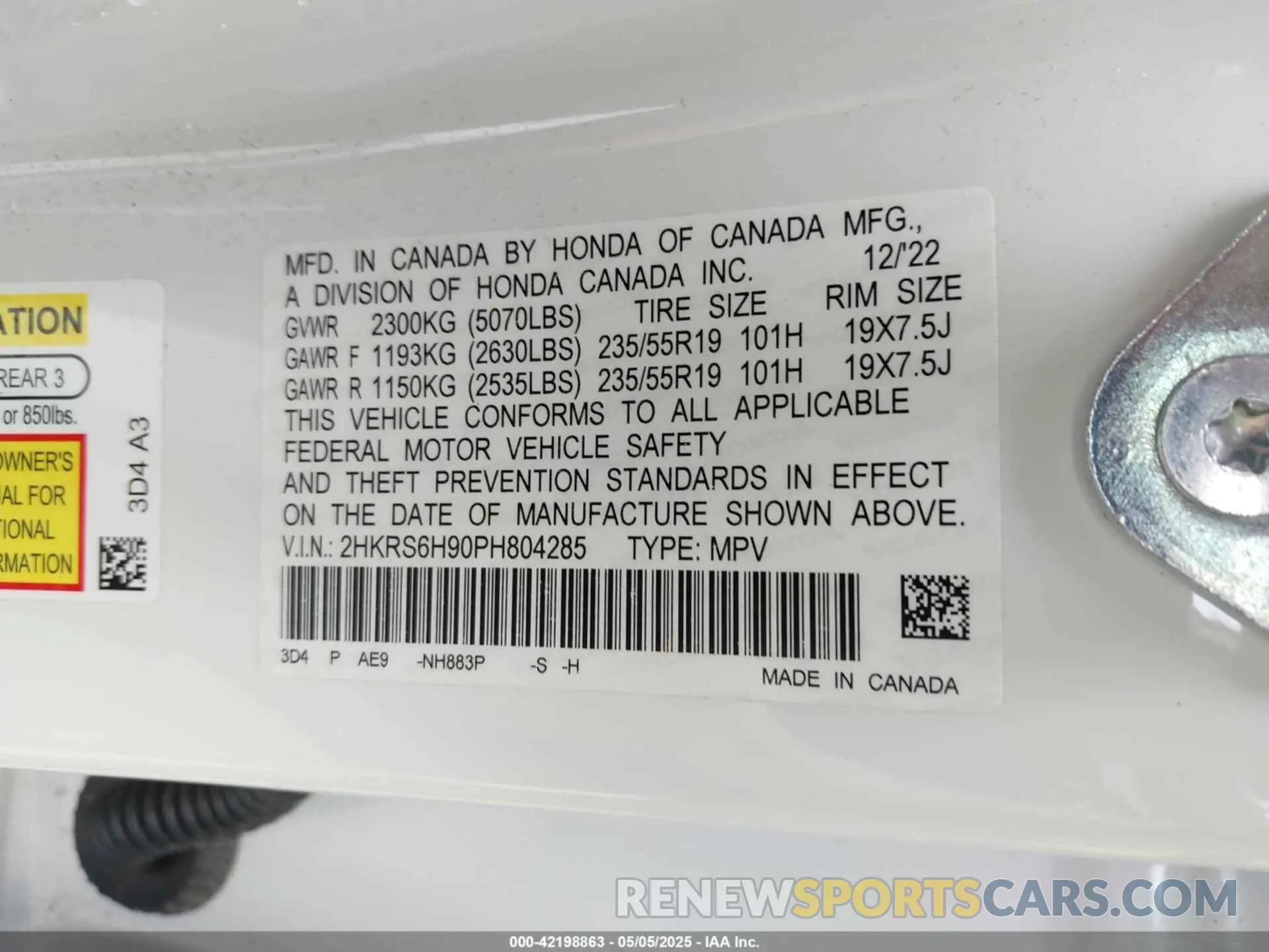 9 fotografías del automóvil dañado 2HKRS6H90PH804285 HONDA CR-V HYBRID 2023