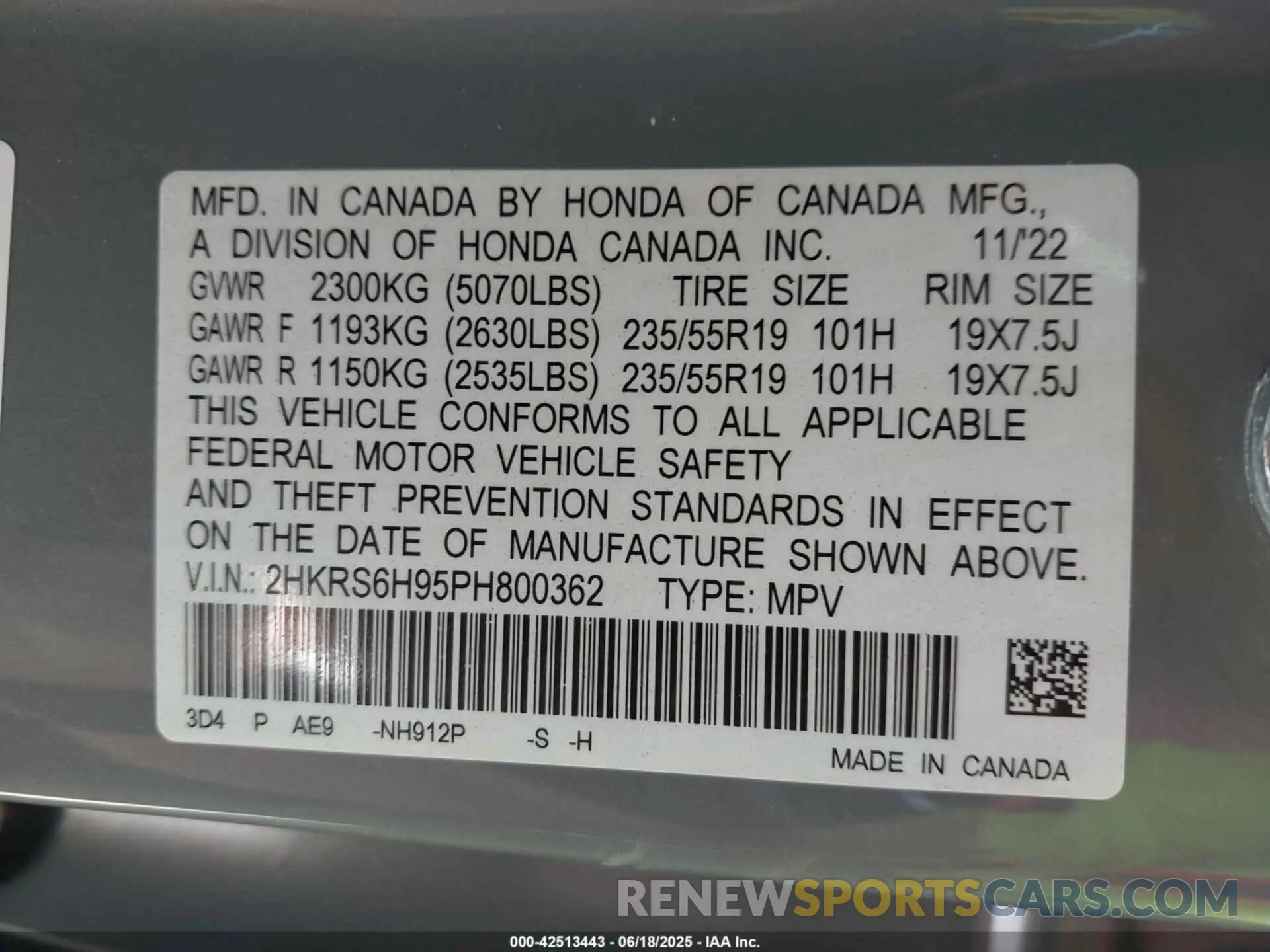 9 fotografías del automóvil dañado 2HKRS6H95PH800362 HONDA CR-V HYBRID 2023