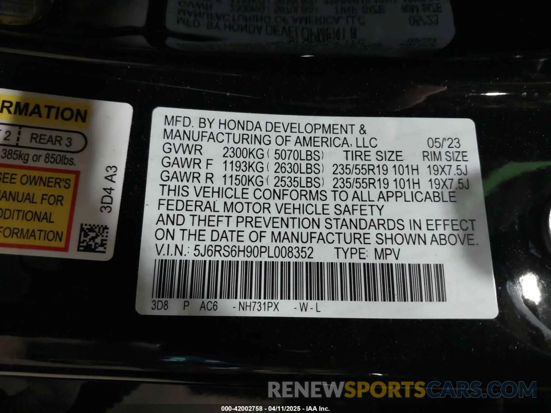 9 fotografías del automóvil dañado 5J6RS6H90PL008352 HONDA CR-V HYBRID 2023