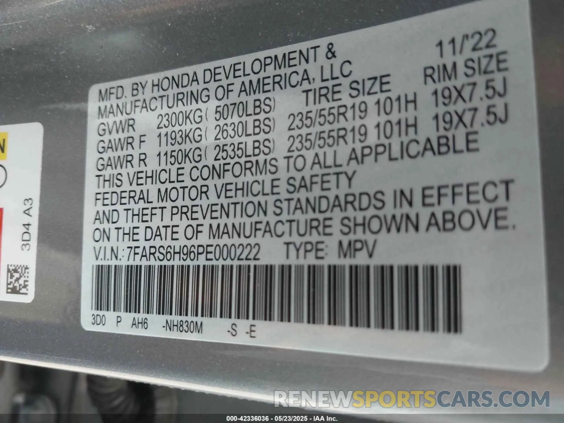 9 fotografías del automóvil dañado 7FARS6H96PE000222 HONDA CR-V HYBRID 2023