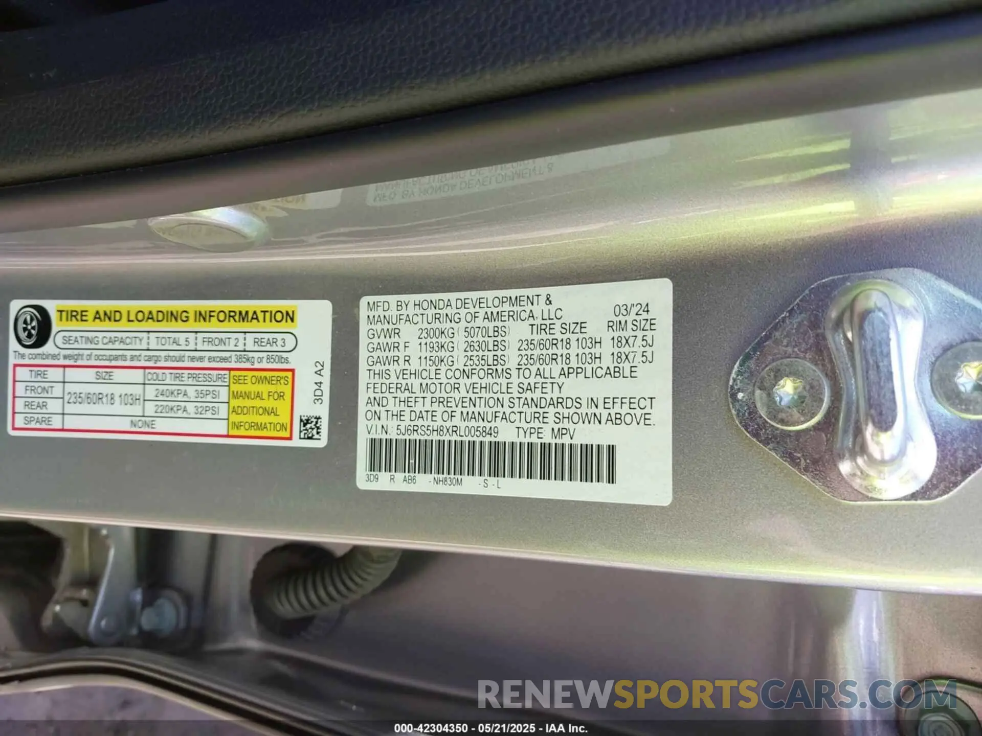 9 fotografías del automóvil dañado 5J6RS5H8XRL005849 HONDA CR-V HYBRID 2024