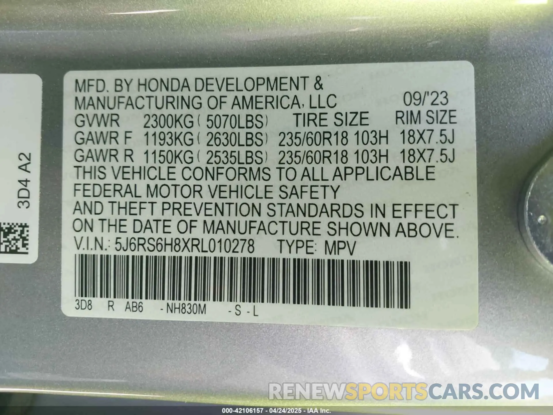 9 fotografías del automóvil dañado 5J6RS6H8XRL010278 HONDA CR-V HYBRID 2024