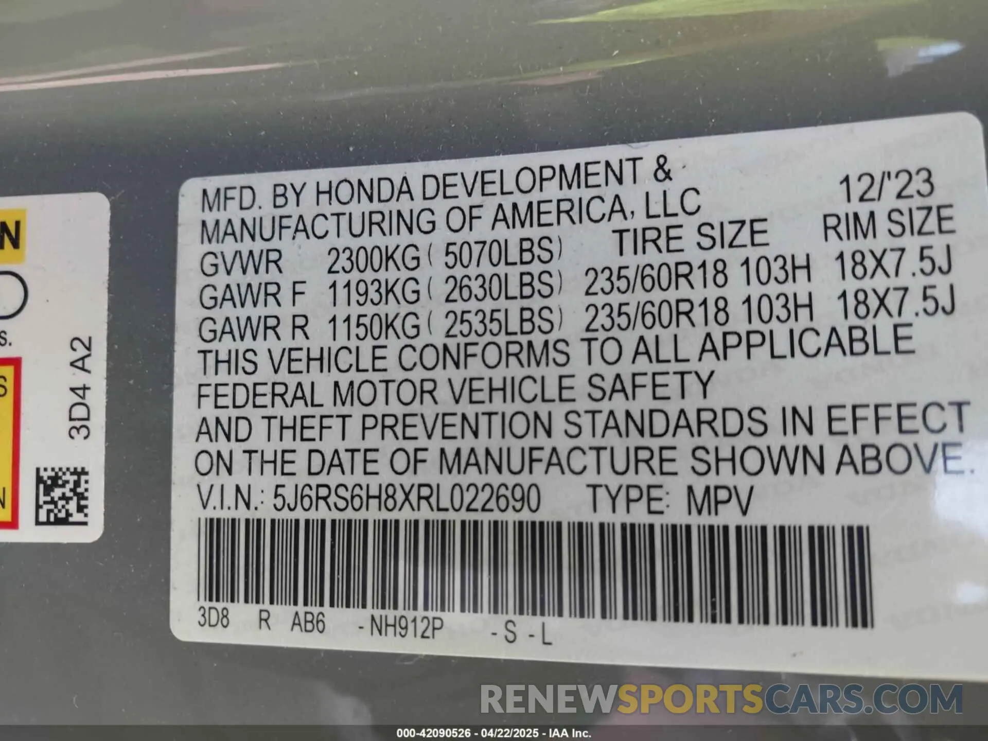 9 fotografías del automóvil dañado 5J6RS6H8XRL022690 HONDA CR-V HYBRID 2024