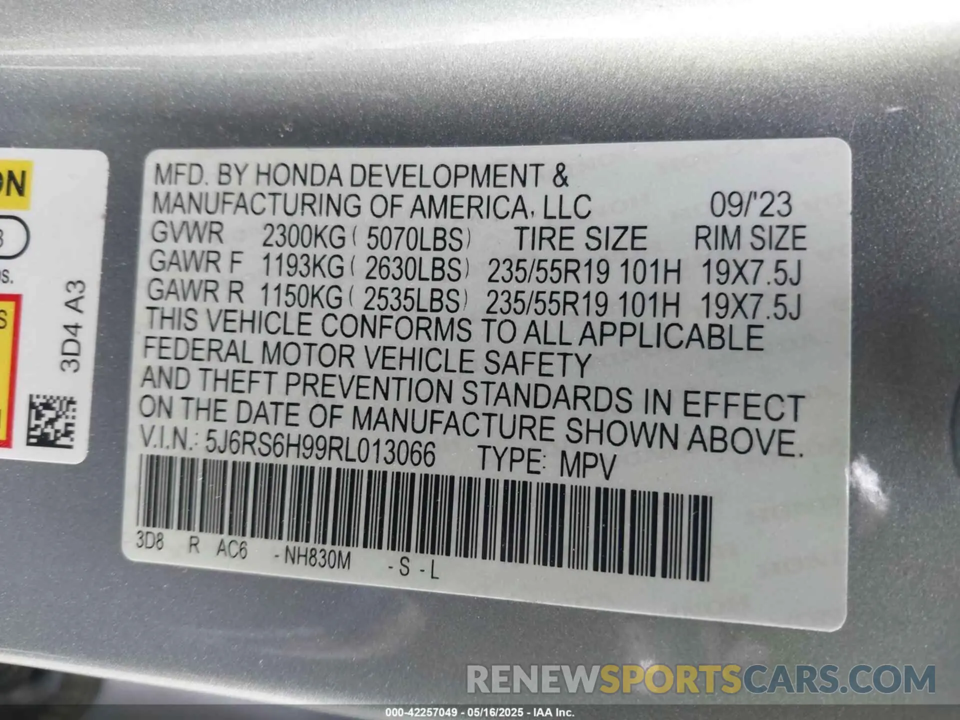 9 fotografías del automóvil dañado 5J6RS6H99RL013066 HONDA CR-V HYBRID 2024