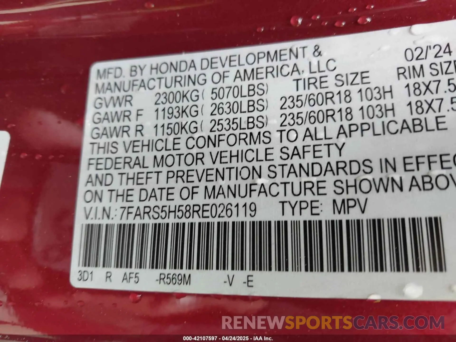 9 fotografías del automóvil dañado 7FARS5H58RE026119 HONDA CR-V HYBRID 2024