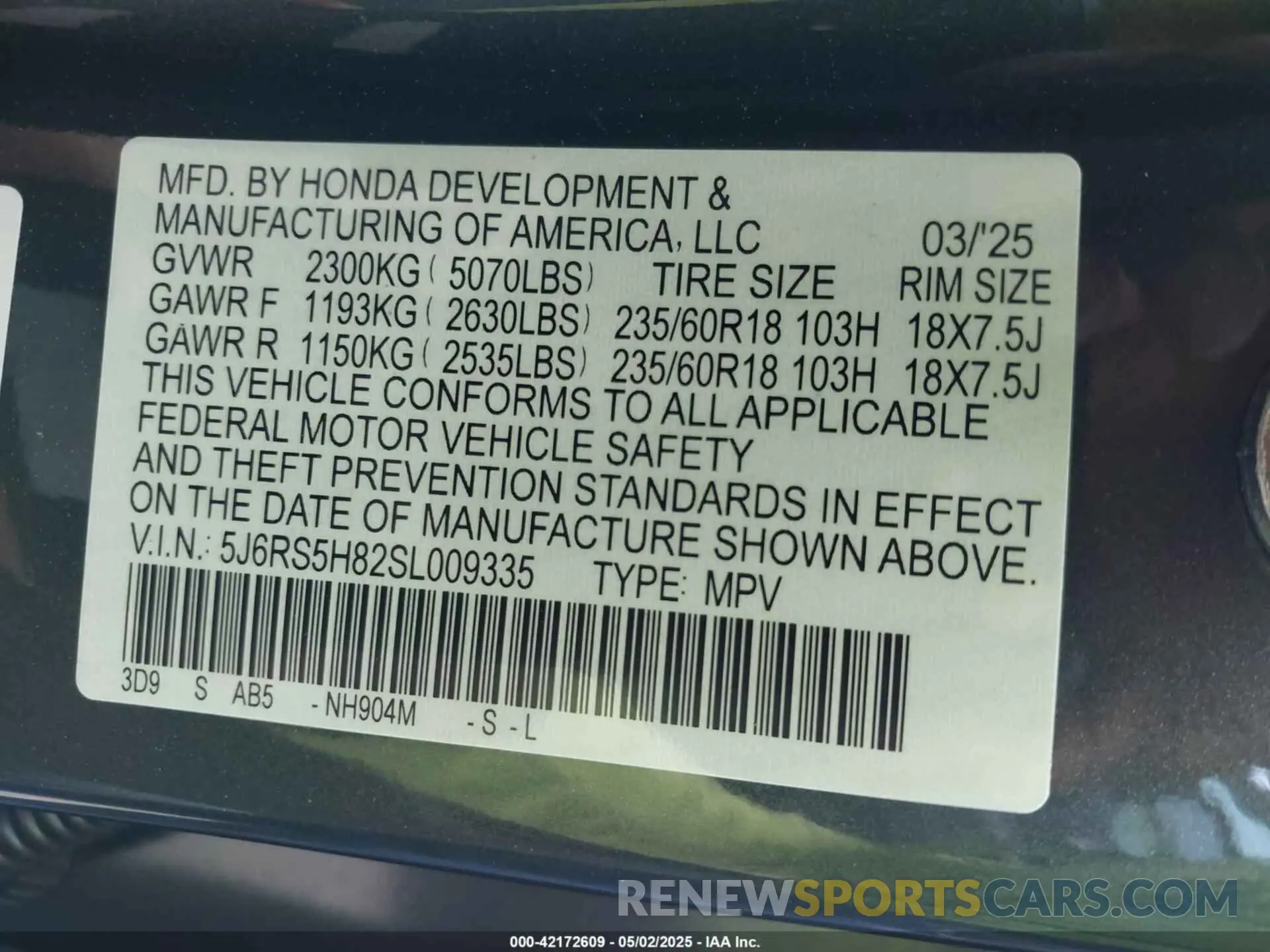9 fotografías del automóvil dañado 5J6RS5H82SL009335 HONDA CR-V HYBRID 2025