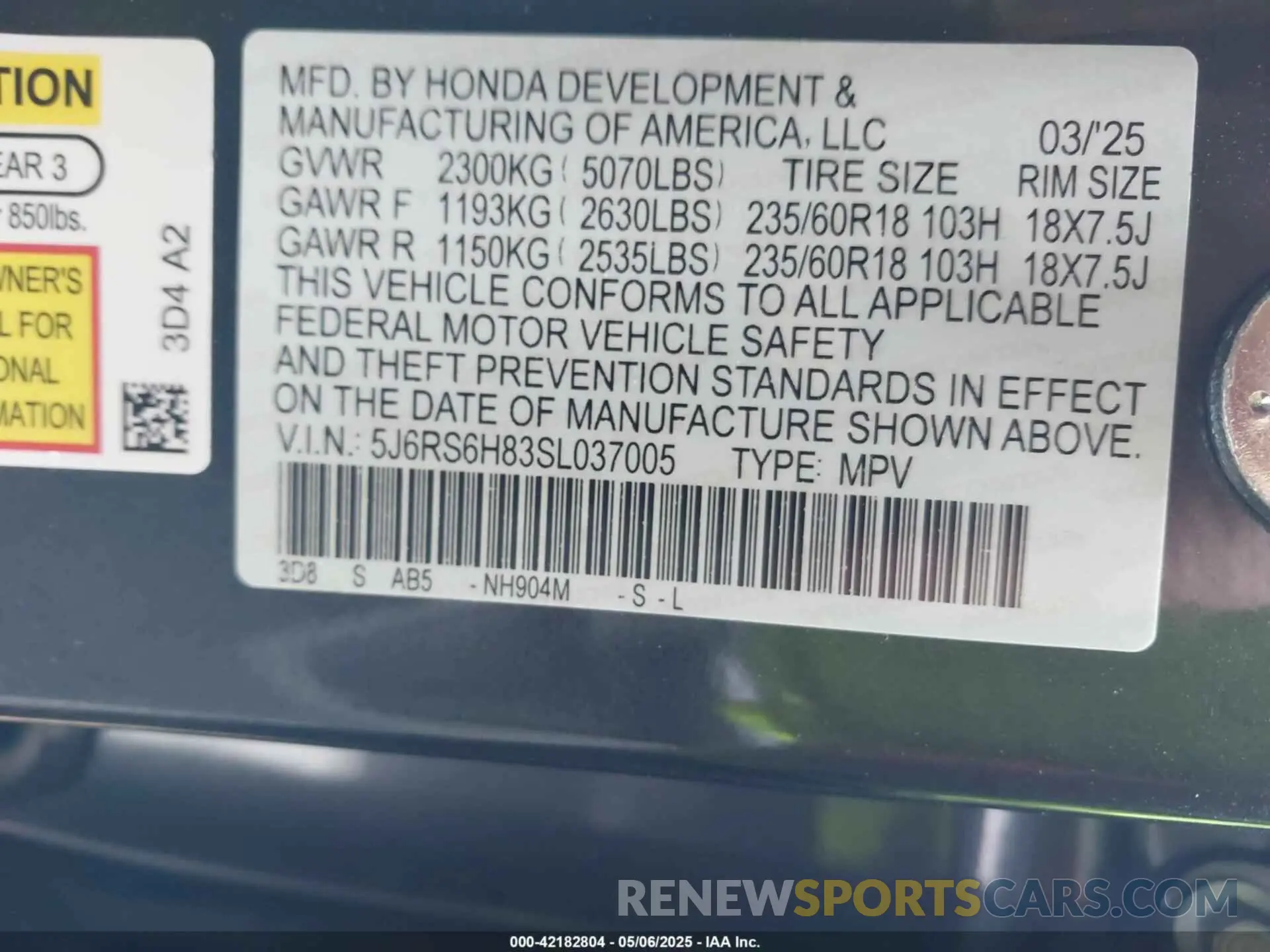 9 fotografías del automóvil dañado 5J6RS6H83SL037005 HONDA CR-V HYBRID 2025