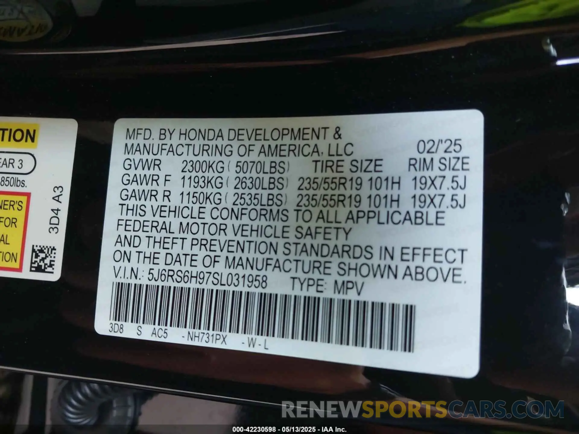 9 fotografías del automóvil dañado 5J6RS6H97SL031958 HONDA CR-V HYBRID 2025
