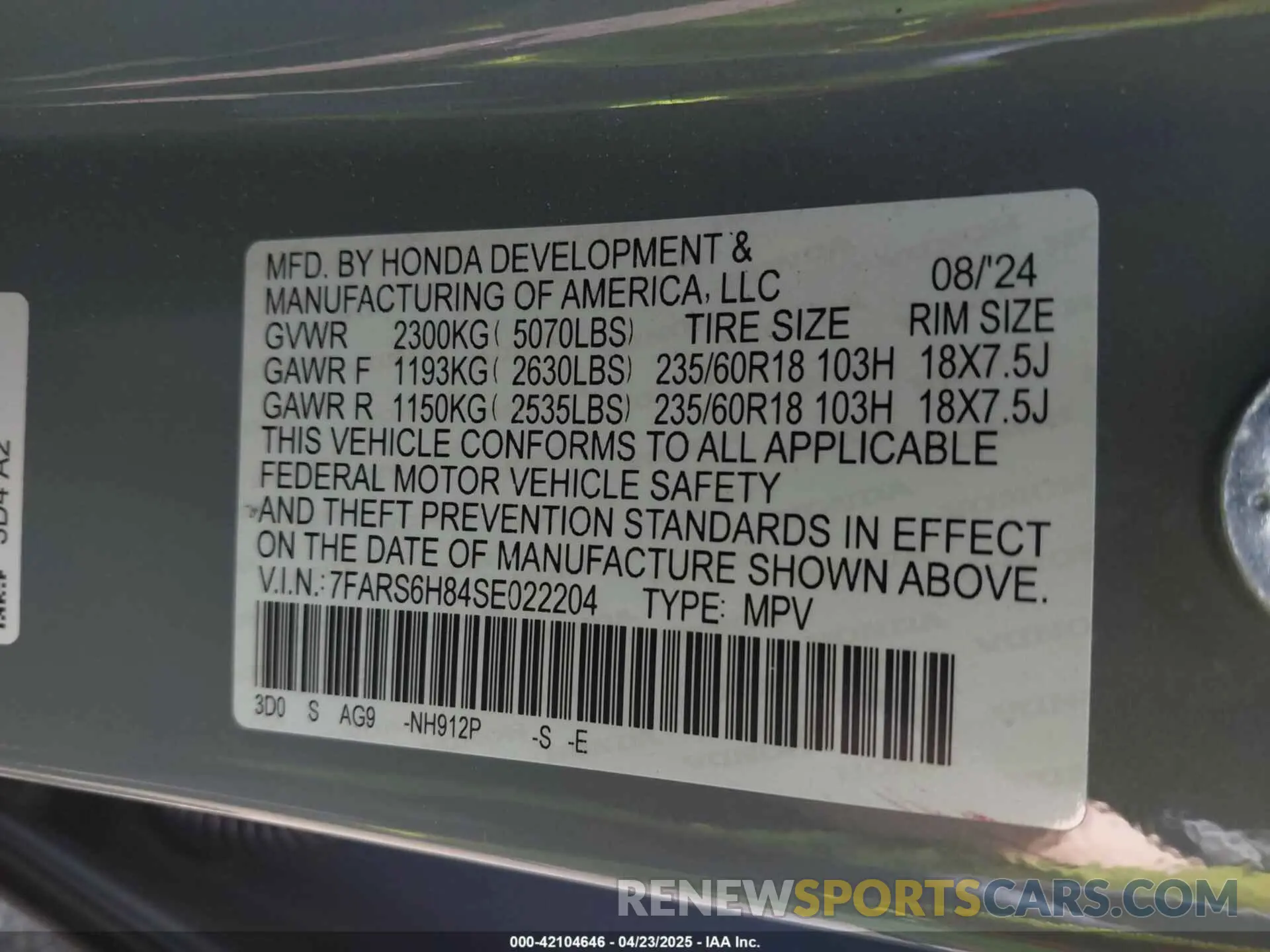 9 fotografías del automóvil dañado 7FARS6H84SE022204 HONDA CR-V HYBRID 2025