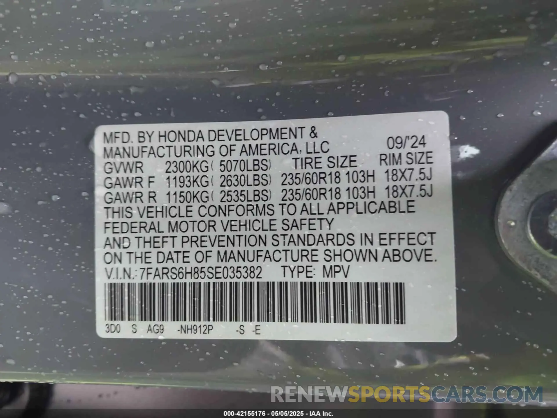 9 fotografías del automóvil dañado 7FARS6H85SE035382 HONDA CR-V HYBRID 2025