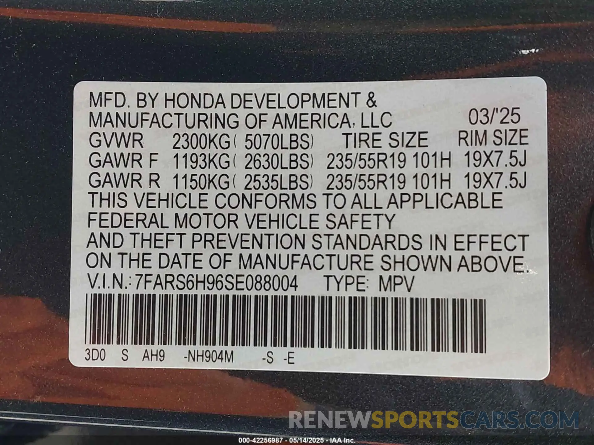9 fotografías del automóvil dañado 7FARS6H96SE088004 HONDA CR-V HYBRID 2025