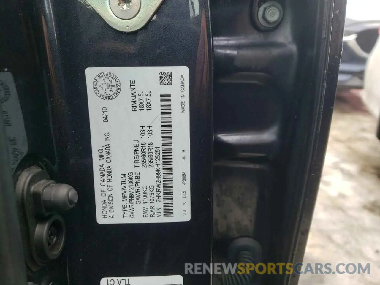 13 fotografías del automóvil dañado 2HKRW2H99KH125251 HONDA CRV 2019