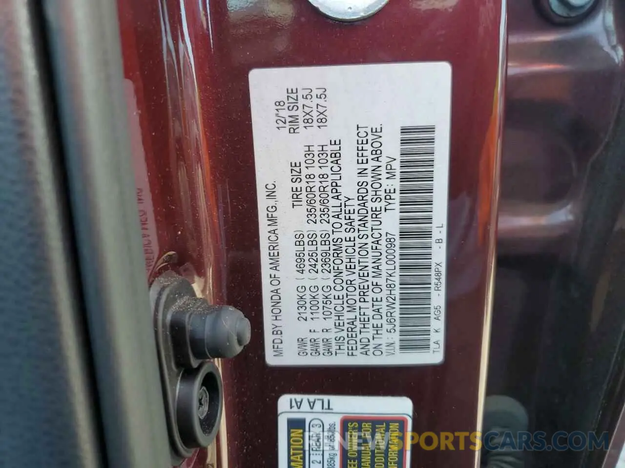 13 fotografías del automóvil dañado 5J6RW2H87KL000987 HONDA CRV 2019
