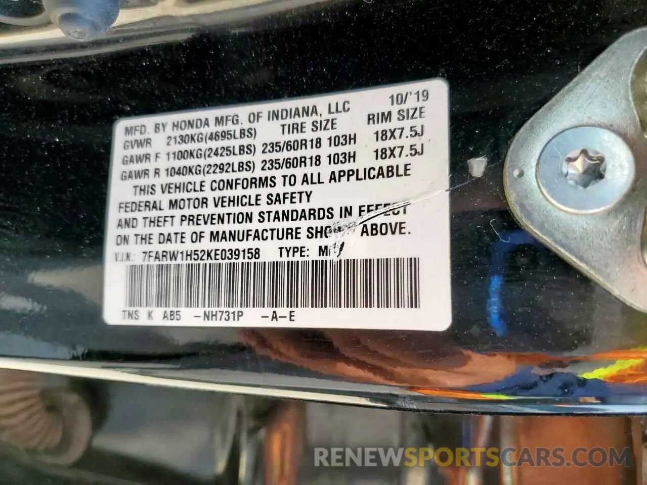 12 fotografías del automóvil dañado 7FARW1H52KE039158 HONDA CRV 2019