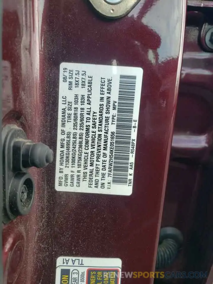 13 fotografías del automóvil dañado 7FARW2H54KE051656 HONDA CRV 2019