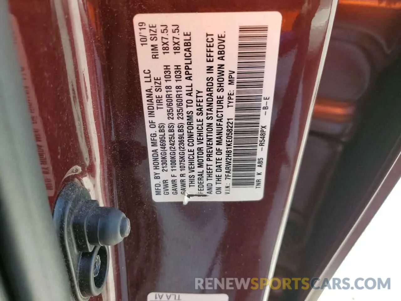 14 fotografías del automóvil dañado 7FARW2H81KE058221 HONDA CRV 2019