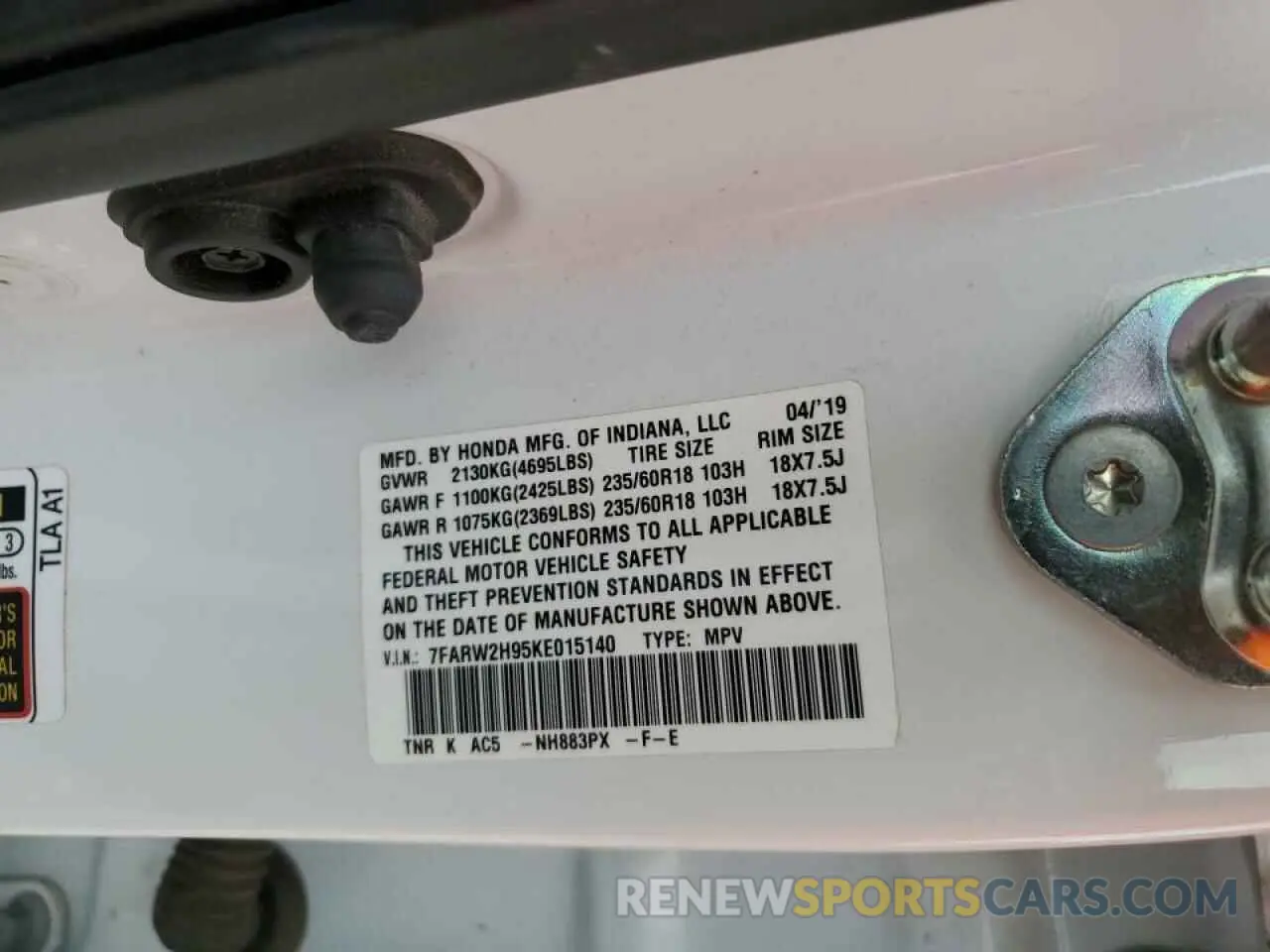12 fotografías del automóvil dañado 7FARW2H95KE015140 HONDA CRV 2019