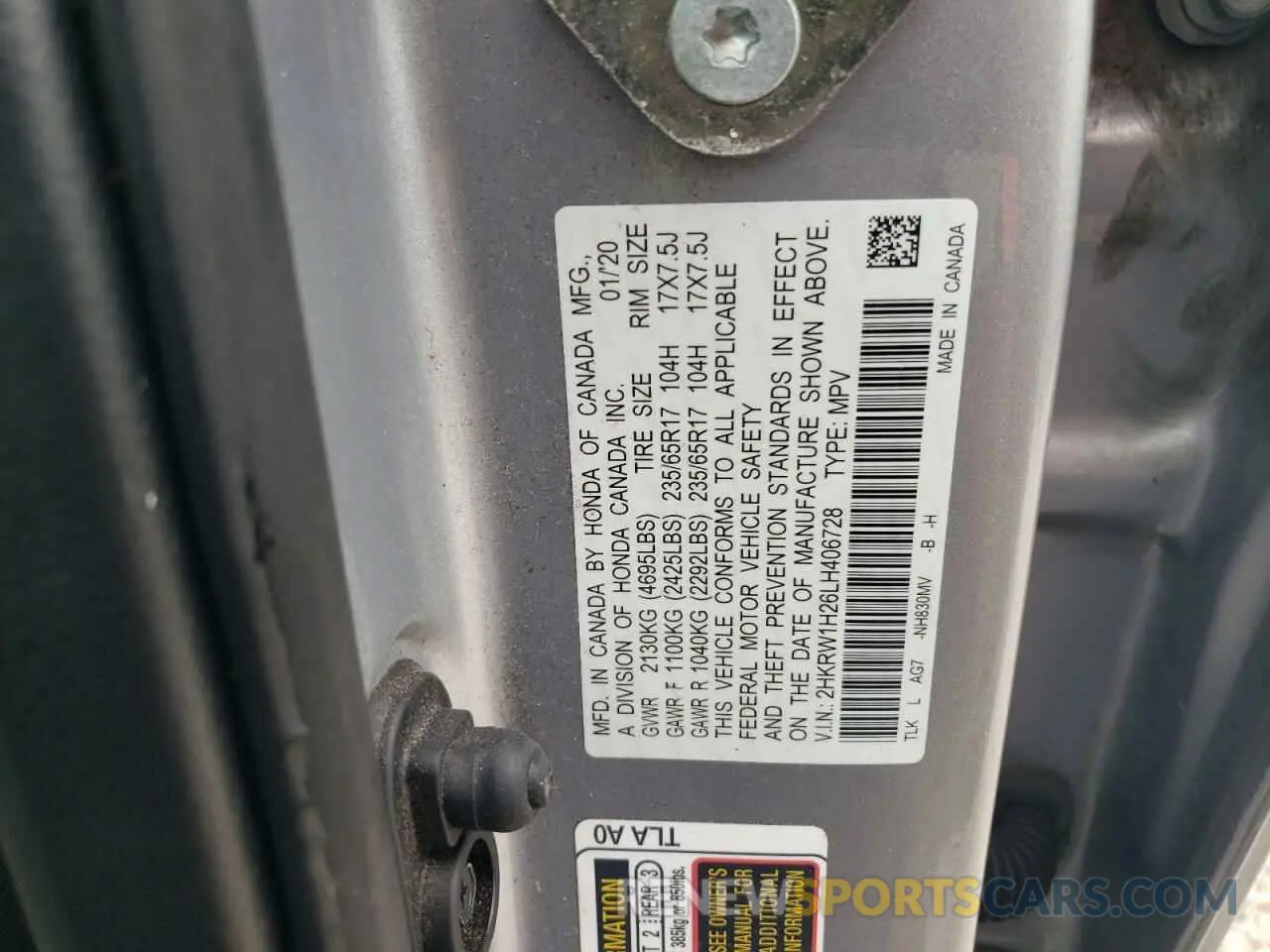 14 fotografías del automóvil dañado 2HKRW1H26LH406728 HONDA CRV 2020