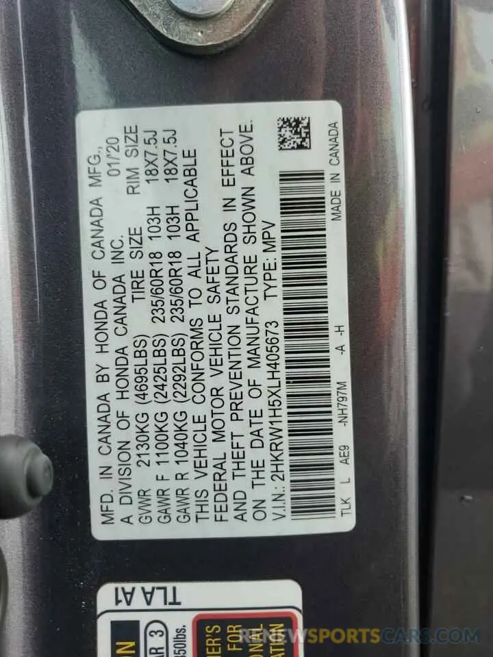 13 fotografías del automóvil dañado 2HKRW1H5XLH405673 HONDA CRV 2020