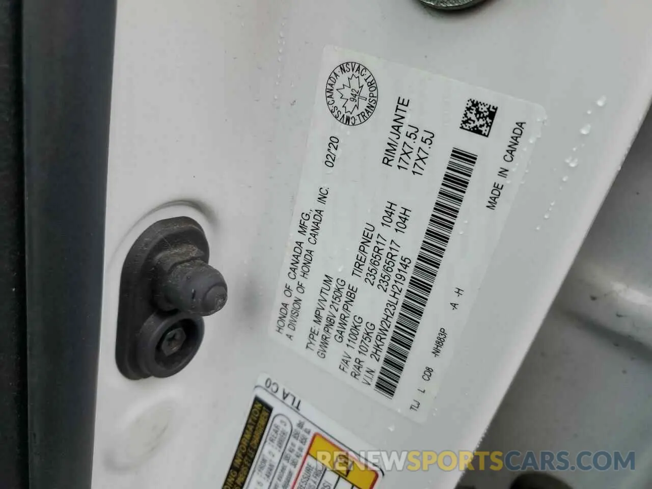 13 fotografías del automóvil dañado 2HKRW2H23LH219145 HONDA CRV 2020