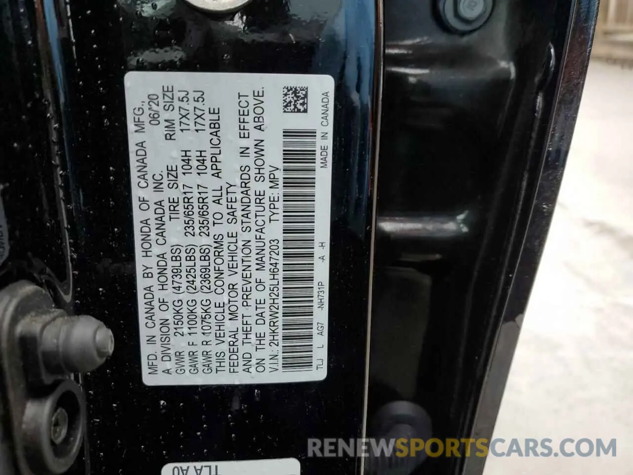 15 fotografías del automóvil dañado 2HKRW2H25LH647203 HONDA CRV 2020