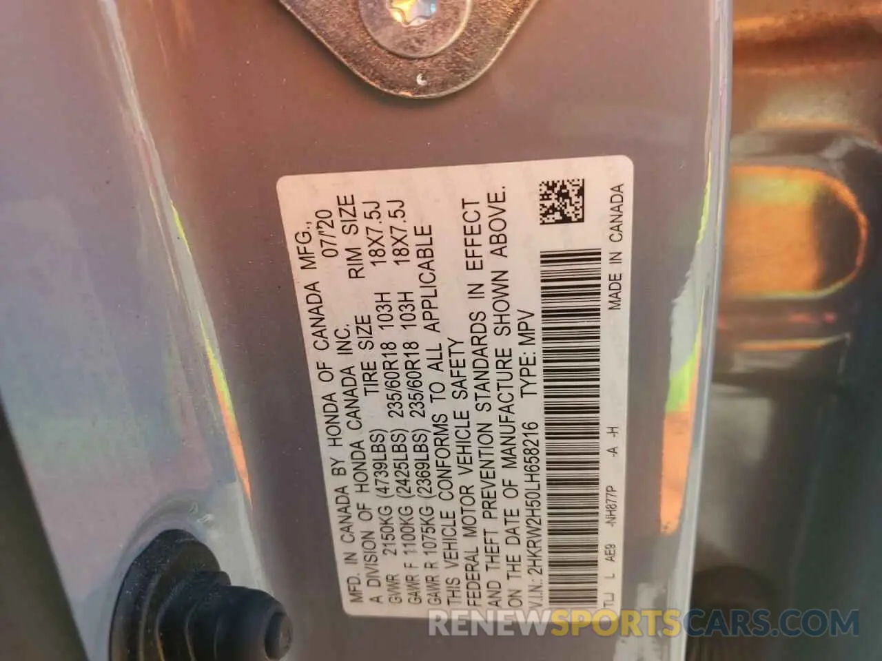 12 fotografías del automóvil dañado 2HKRW2H50LH658216 HONDA CRV 2020