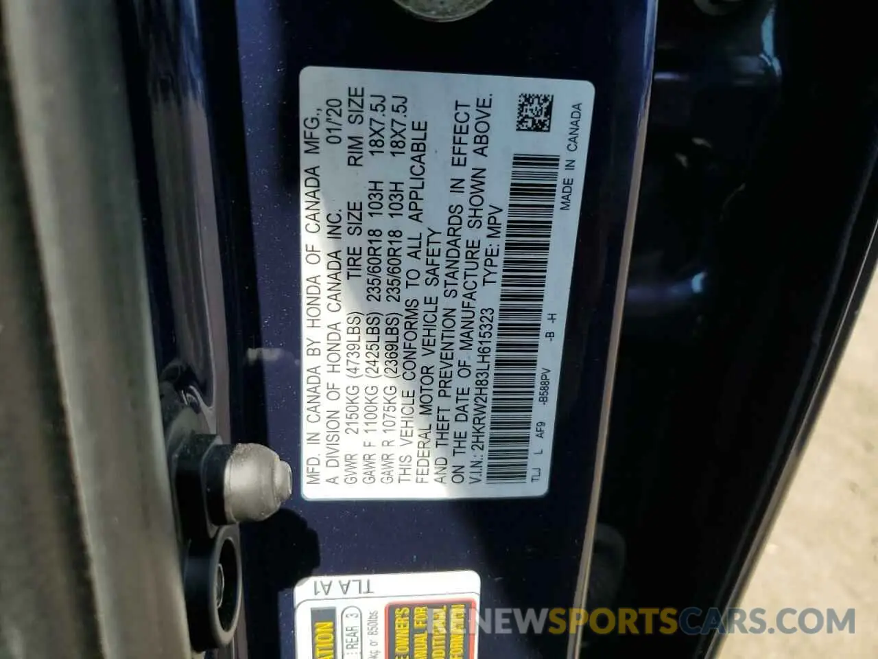 14 fotografías del automóvil dañado 2HKRW2H83LH615323 HONDA CRV 2020