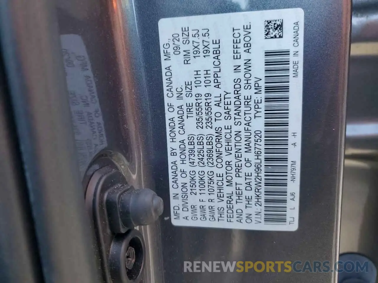 16 fotografías del automóvil dañado 2HKRW2H96LH677520 HONDA CRV 2020