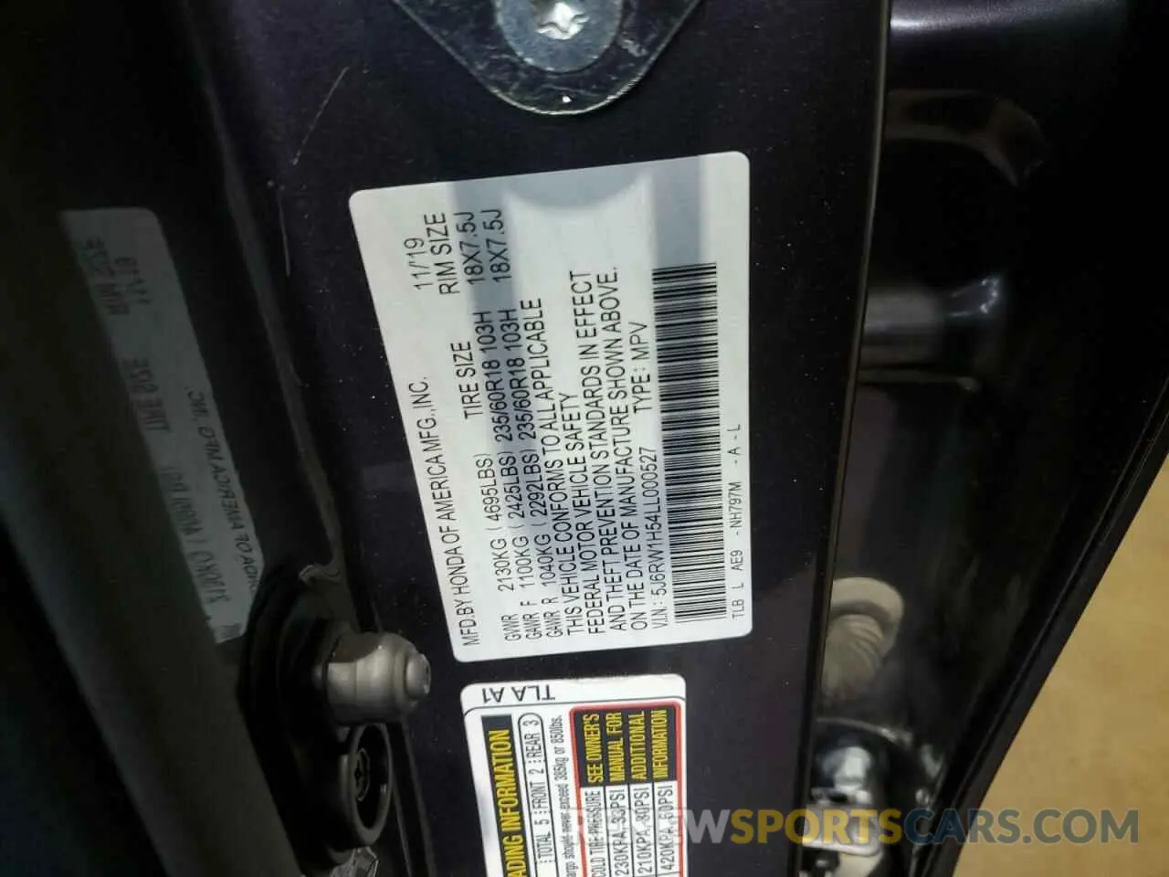 13 fotografías del automóvil dañado 5J6RW1H54LL000527 HONDA CRV 2020