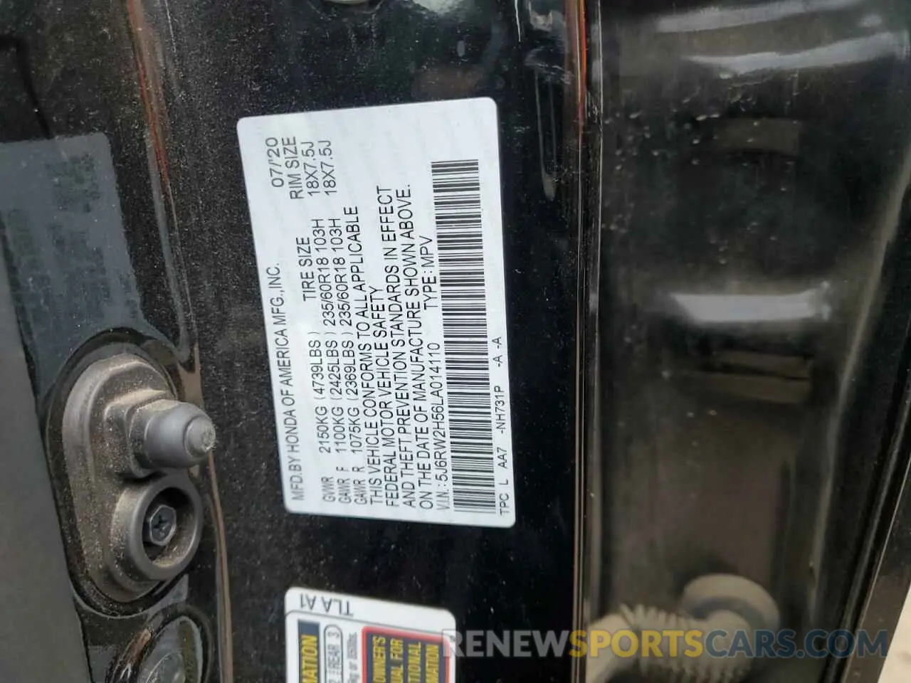 12 fotografías del automóvil dañado 5J6RW2H56LA014110 HONDA CRV 2020