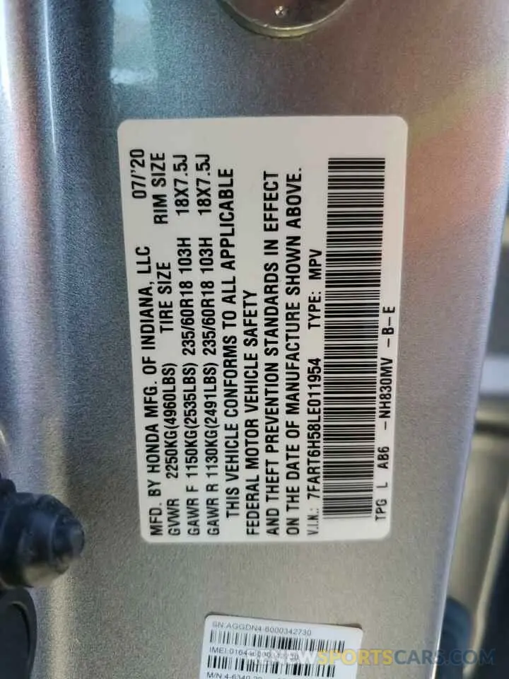 13 fotografías del automóvil dañado 7FART6H58LE011954 HONDA CRV 2020