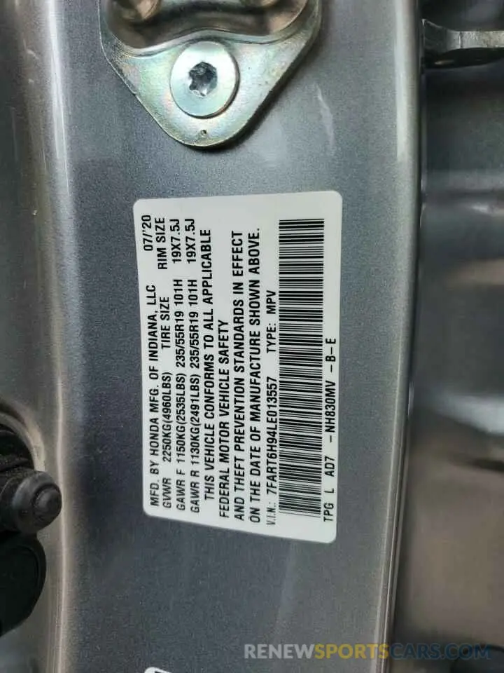 12 fotografías del automóvil dañado 7FART6H94LE013557 HONDA CRV 2020