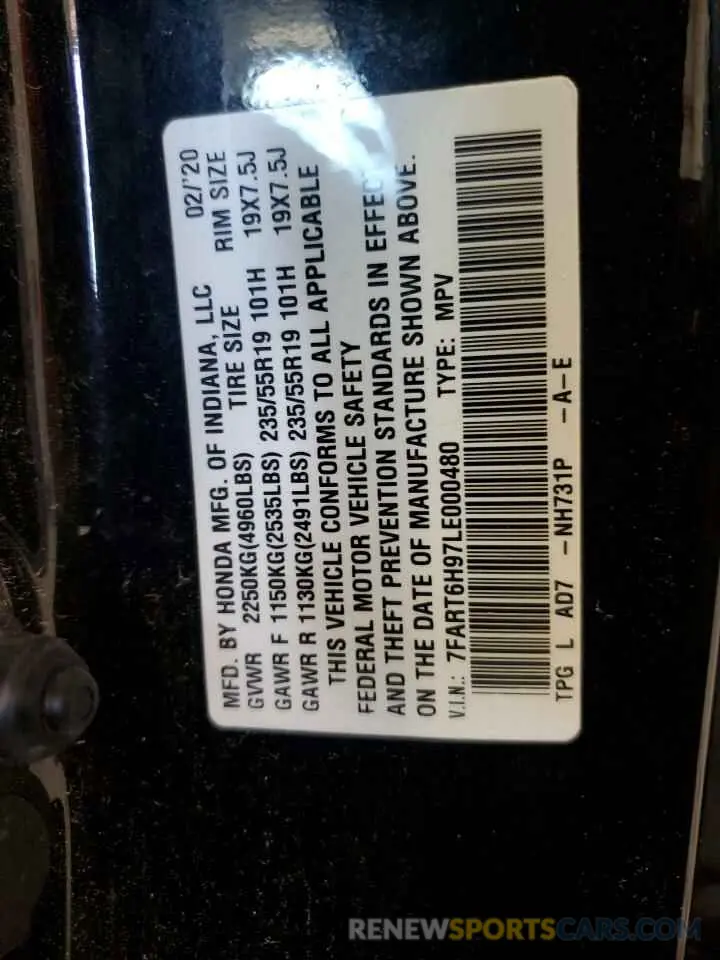 14 fotografías del automóvil dañado 7FART6H97LE000480 HONDA CRV 2020
