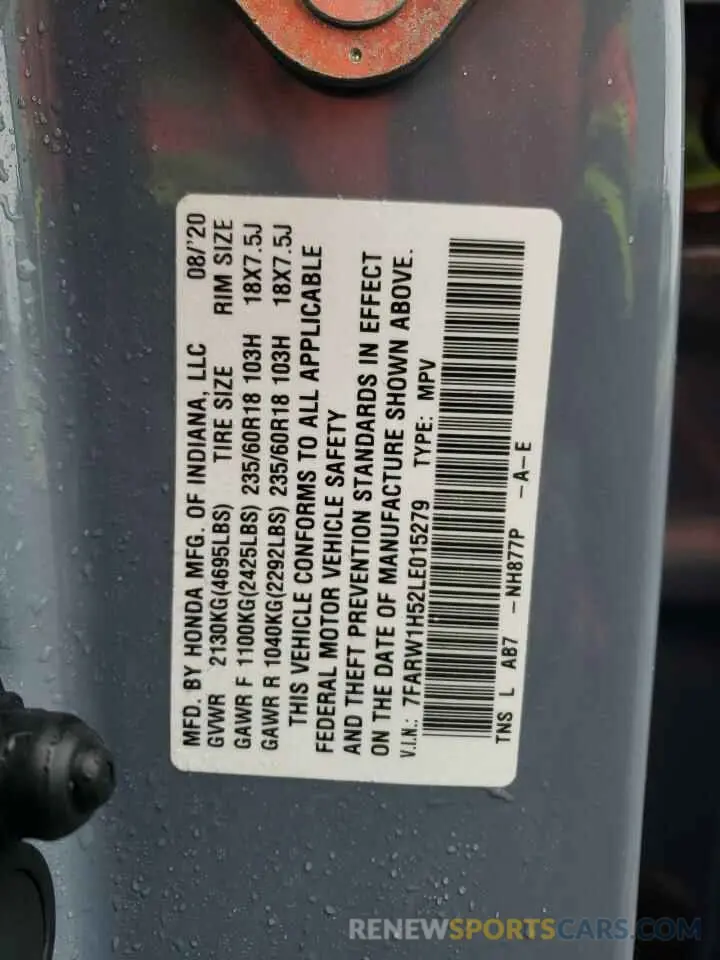 13 fotografías del automóvil dañado 7FARW1H52LE015279 HONDA CRV 2020