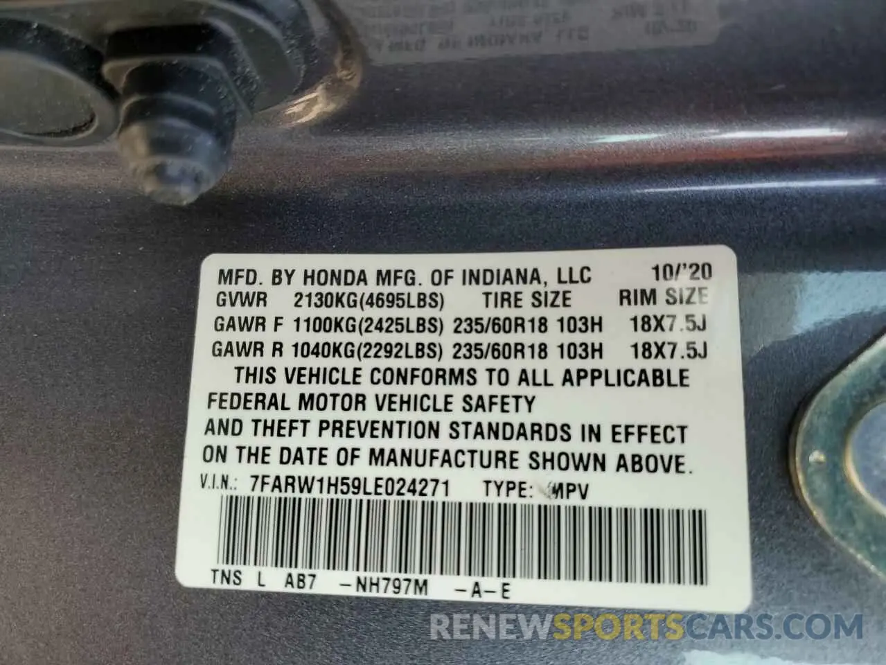 13 fotografías del automóvil dañado 7FARW1H59LE024271 HONDA CRV 2020