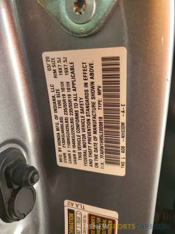 15 fotografías del automóvil dañado 7FARW1H95LE009818 HONDA CRV 2020