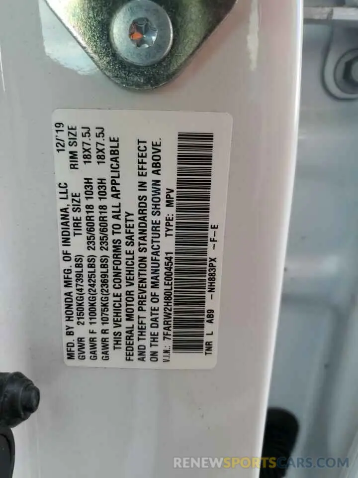 14 fotografías del automóvil dañado 7FARW2H80LE004541 HONDA CRV 2020