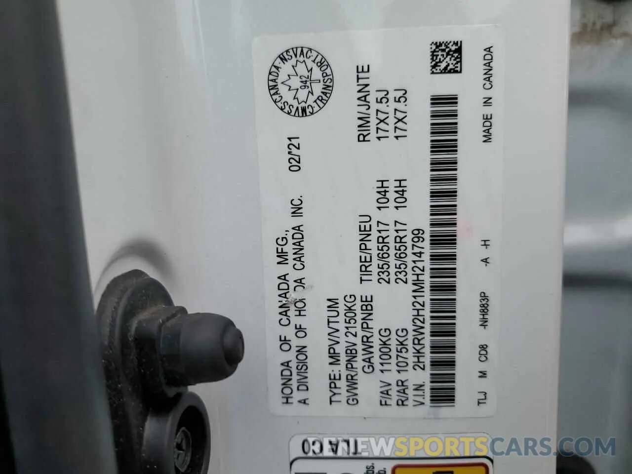 14 fotografías del automóvil dañado 2HKRW2H21MH214799 HONDA CRV 2021