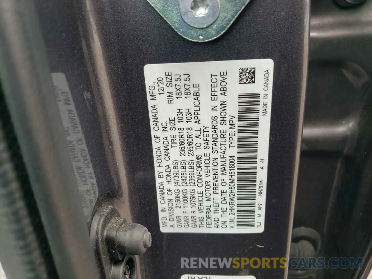 13 fotografías del automóvil dañado 2HKRW2H80MH618004 HONDA CRV 2021
