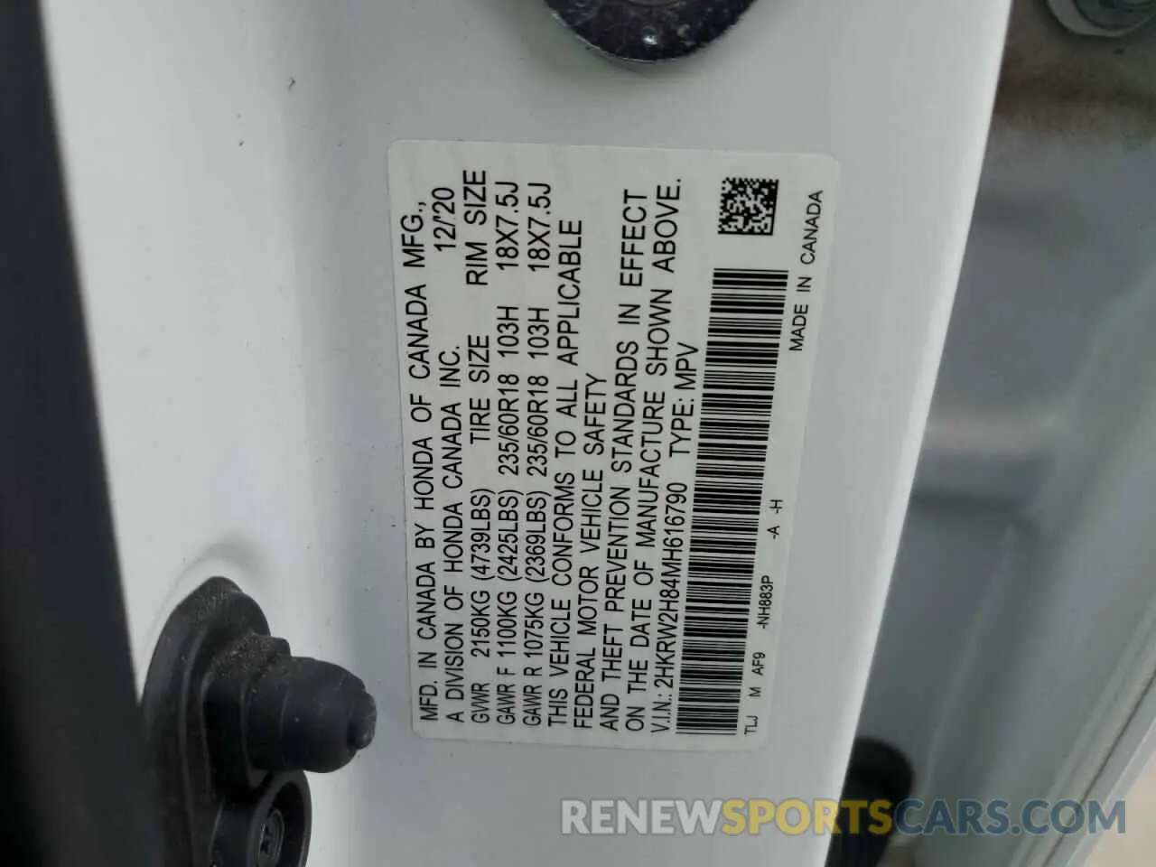 14 fotografías del automóvil dañado 2HKRW2H84MH616790 HONDA CRV 2021