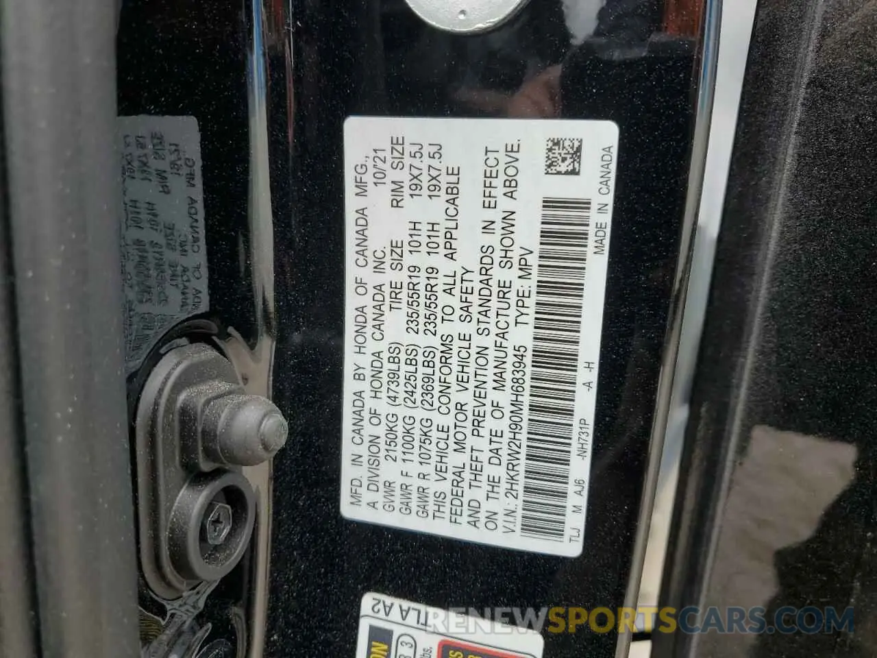 14 fotografías del automóvil dañado 2HKRW2H90MH683945 HONDA CRV 2021