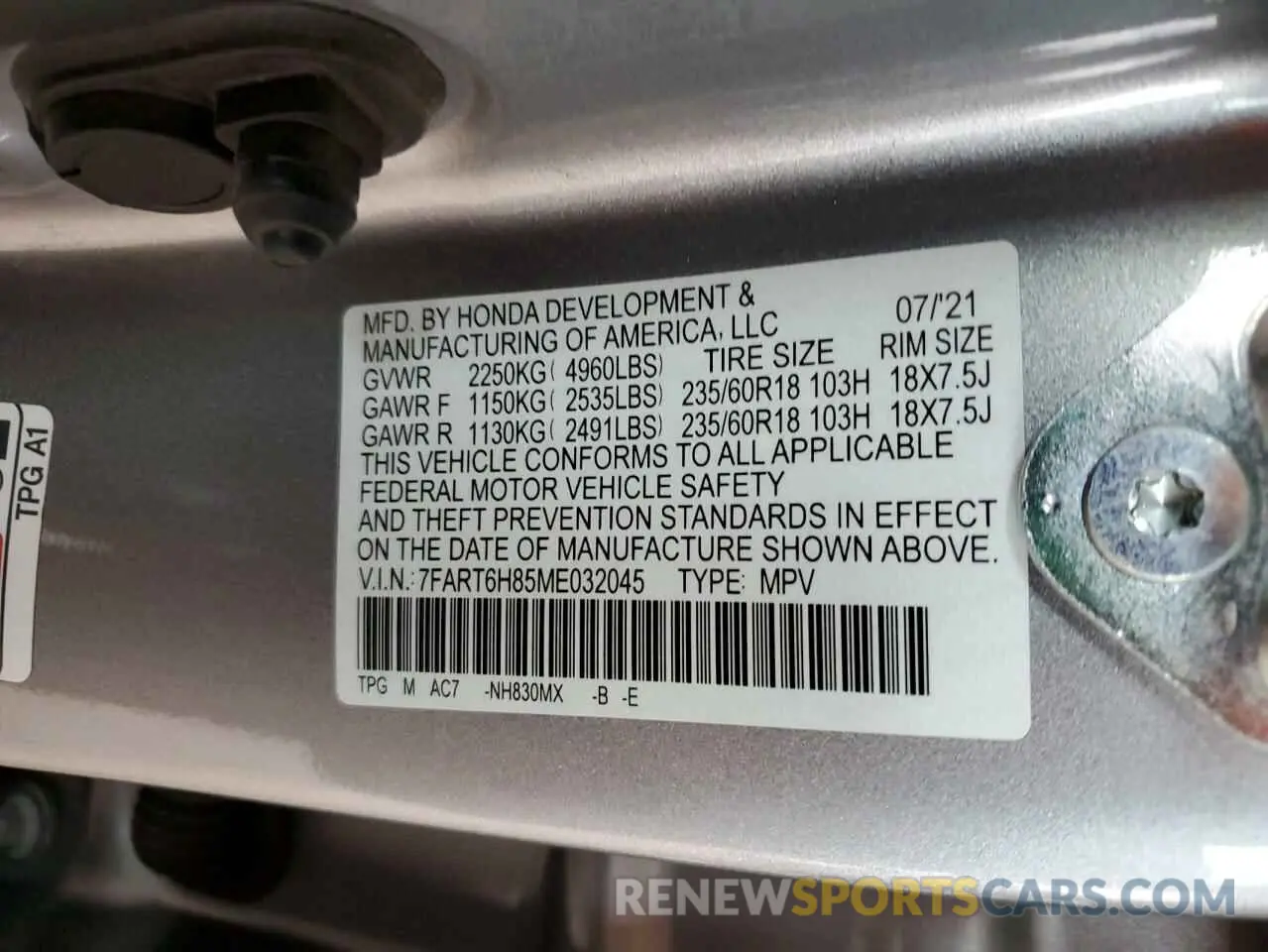 16 fotografías del automóvil dañado 7FART6H85ME032045 HONDA CRV 2021