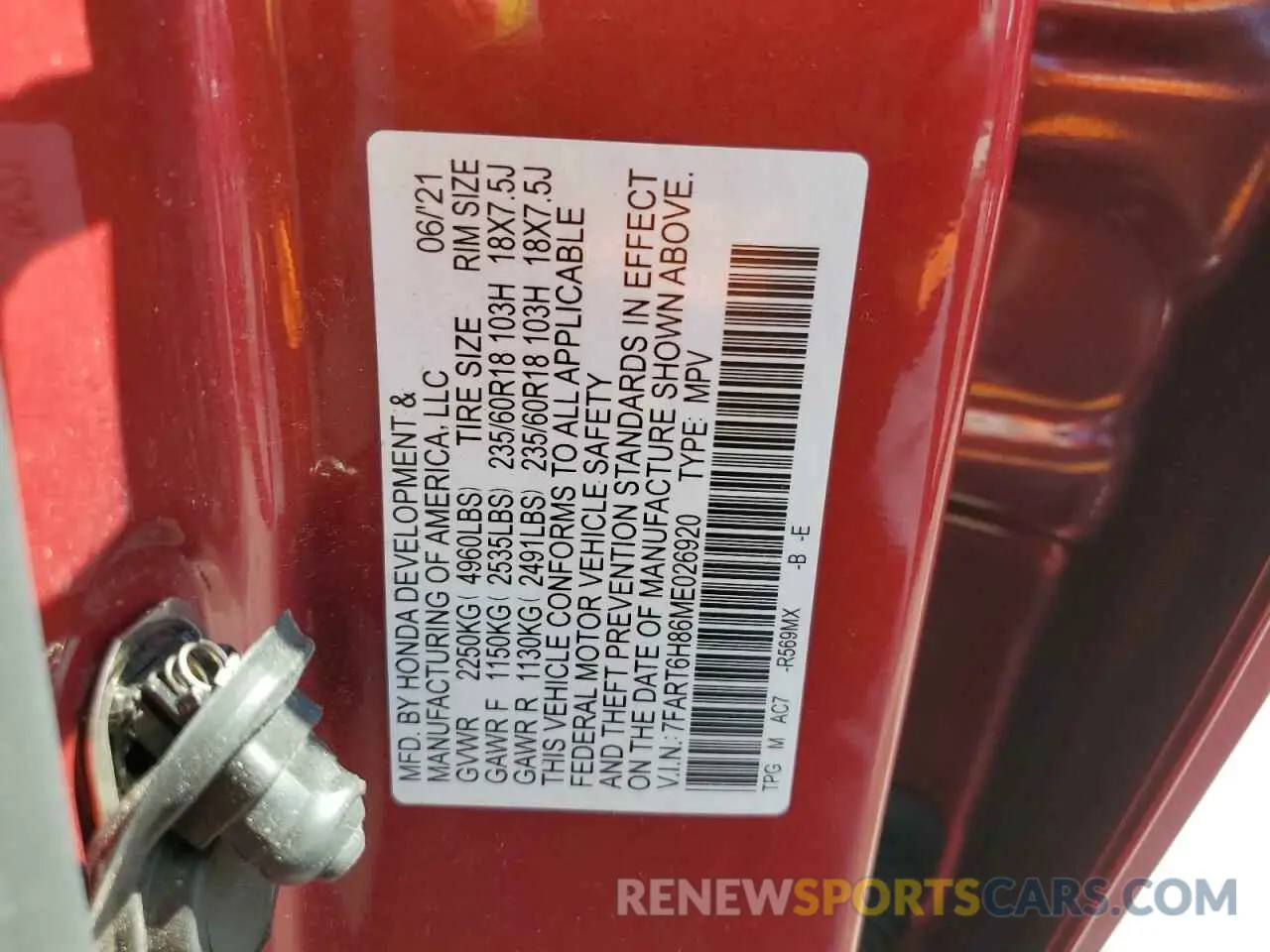 15 fotografías del automóvil dañado 7FART6H86ME026920 HONDA CRV 2021
