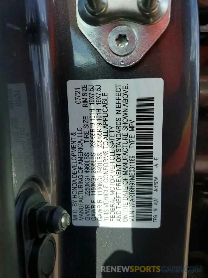 13 fotografías del automóvil dañado 7FART6H91ME031189 HONDA CRV 2021