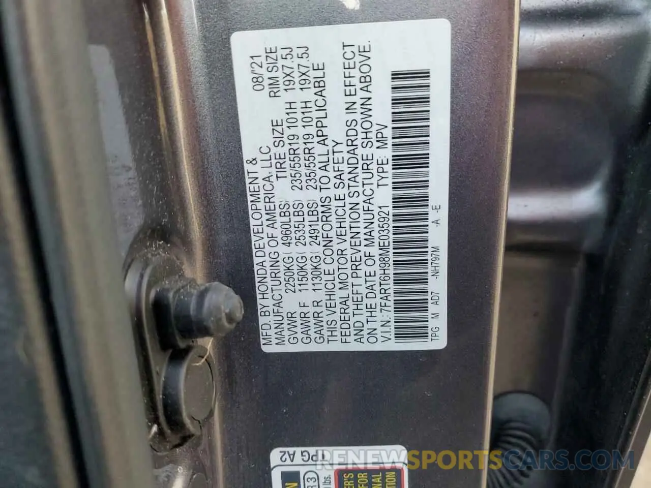 14 fotografías del automóvil dañado 7FART6H98ME035921 HONDA CRV 2021